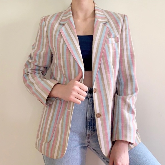 Vintage Jackets & Blazers - Vintage Pastel Stripped Suit Jacket Blazer